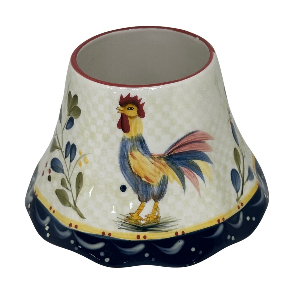 Home Interiors Ceramic Rooster Candle Shade Topper Cream Blue Country‎ Farmhouse